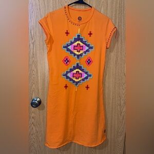 Double D Ranch Orange Short Sleeve Embroidered Stitching Dress Size Medium